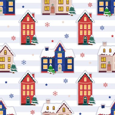 İskandinav renkli Noel evleri ile kusursuz yüzey dekorasyonu deseni