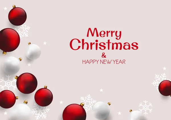 Noel kartı dekoratif kırmızı ve beyaz toplar ve tebrik işareti