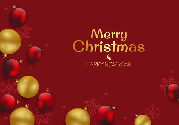 Noel kırmızı kartı dekoratif kırmızı ve altın toplar ve tebrik işareti