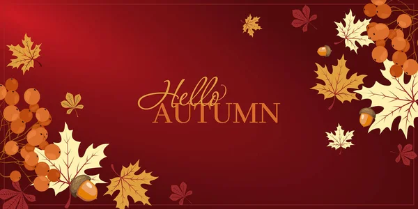 Merhaba yapraklı Sonbahar renkli tebrik kartı.