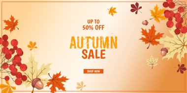 Sonbahar Sonbaharı renkli yapraklı yatay satış kartı