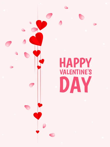 Feliz Dia Dos Namorados Cartão Rosa Com Pétalas Rosa Corações — Vetor de Stock