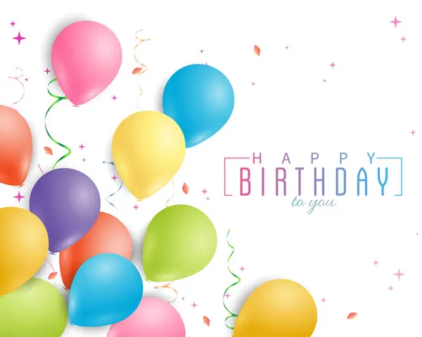 Mutlu yıllar tebrik kartı ve gökkuşağı balonları.