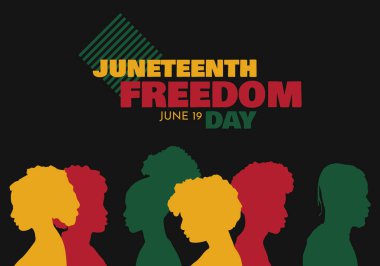Juneteenth Freedom Day template with people silhouette and sign