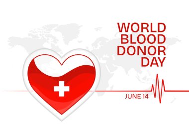 Dünya Kan Bağışı Günü şablonu kırmızı kalple dolu.