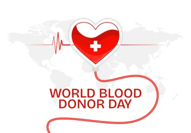 World Blood Donor Day template with red heart shaped bag full of charity blood