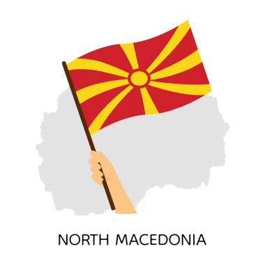 Kuzey Makedonya bayrağını tutan