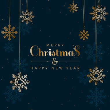 Mutlu Noeller altın kar taneli mavi tebrik kartı