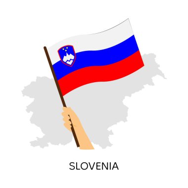 Haritada Sloven ulusal bayrağını tutan el kamerası