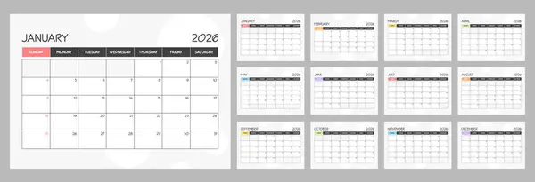 2026 monthly blank rainbow colored calendar planner schedule with week starts on Sunday