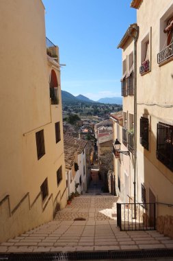 Biar, Alicante, Spain, January 14, 2023: View of a narrow street in Biar, Alicante, Spain