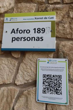 Xorret de Cati, Maigmo mountain range, Castalla, Alicante, Spain, February 17, 2023: Informative posters of Xorret de Cati, Maigmo mountain range. Alicante, Spain