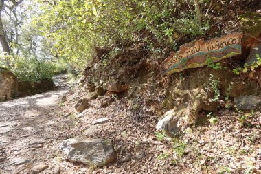 Castano del Robledo, Huelva, İspanya, 10 Nisan 2023 Alajar 'dan Castano del Robledo' ya giden kraliyet yolu. Huelva, İspanya
