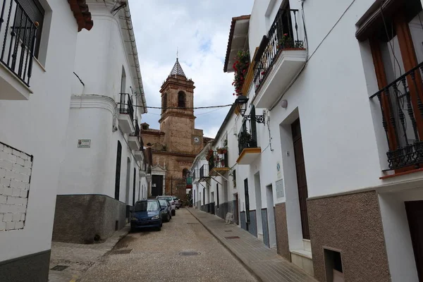 Galaroza Huelva Španělsko Června 2023 Zvonice Kostela Purisima Concepcion Ulici — Stock fotografie