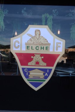 Elche, Alicante, Spain, May 3, 2024: Shield of Elche football club. Elche, Alicante, Spain clipart
