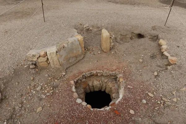 stock image Ilici - La Alcudia, archaeological site. Elche, Alicante, Spain, June 19, 2024: Iberian sewerage system of Ilici - La Alcudia, archaeological site. Elche, Alicante, Spain