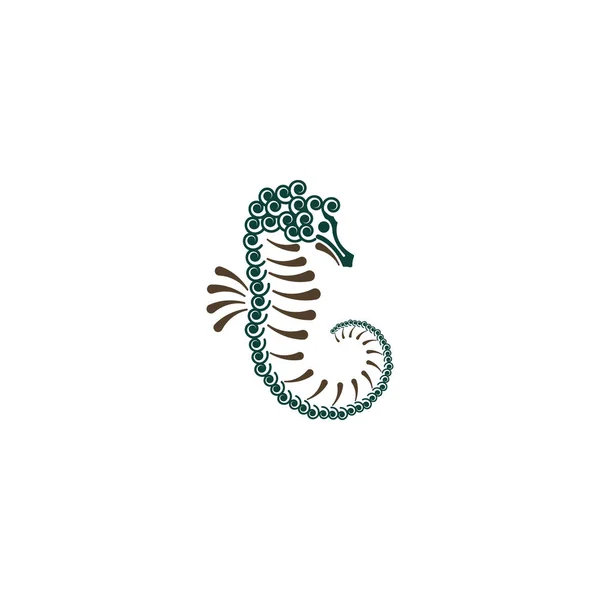 Vetor Modelo Logotipo Cavalo Marinho Com Ornamento Espiral Torno Dele — Vetor de Stock