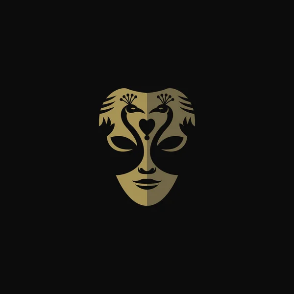 孔雀のマスクのロゴテンプレートベクトル オペラ カーニバル ハロウィンなどに最適です — ストックベクタ
