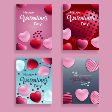Vector Happy Valentines Day Collection of Posters, 3d hearts design. Shopping and promotion template or background for Women's Day and Love concept.