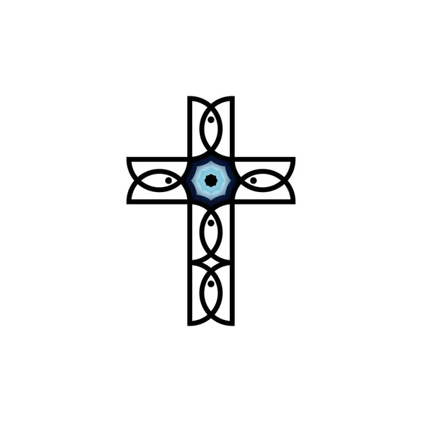Vektor Symbol Des Kreuzes Des Bösen Auges Und Des Ichthys — Stockvektor