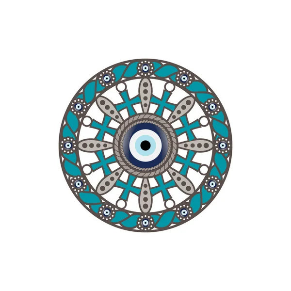 Vektor Böses Auge Amulett Mit Seilornament Und Kreuz Oder Brosche — Stockvektor