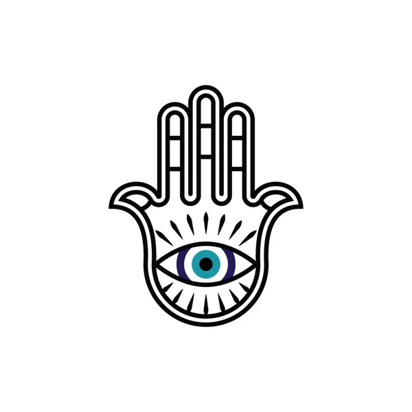Vector Hamsa Hand Evil Eye Amulet White Background — Stock Vector