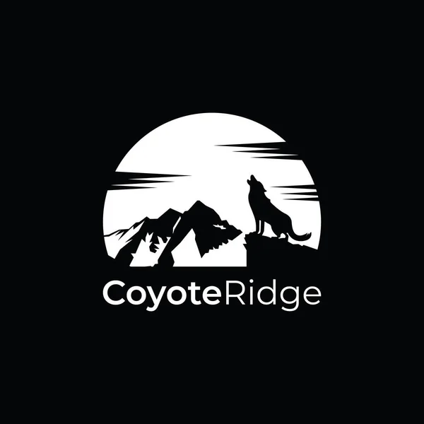 Logotipo Cume Coiote Com Coiote Montanhas Lua Sol Simples Moderno — Vetor de Stock