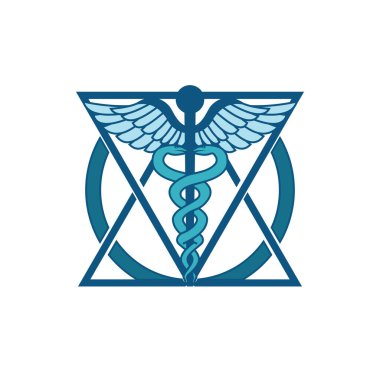 Tıbbi logo. Özellikler 2 üçgen, bir daire ve bir tıbbi sembol. Sağlık ve tıp sektörü için çok uygun..