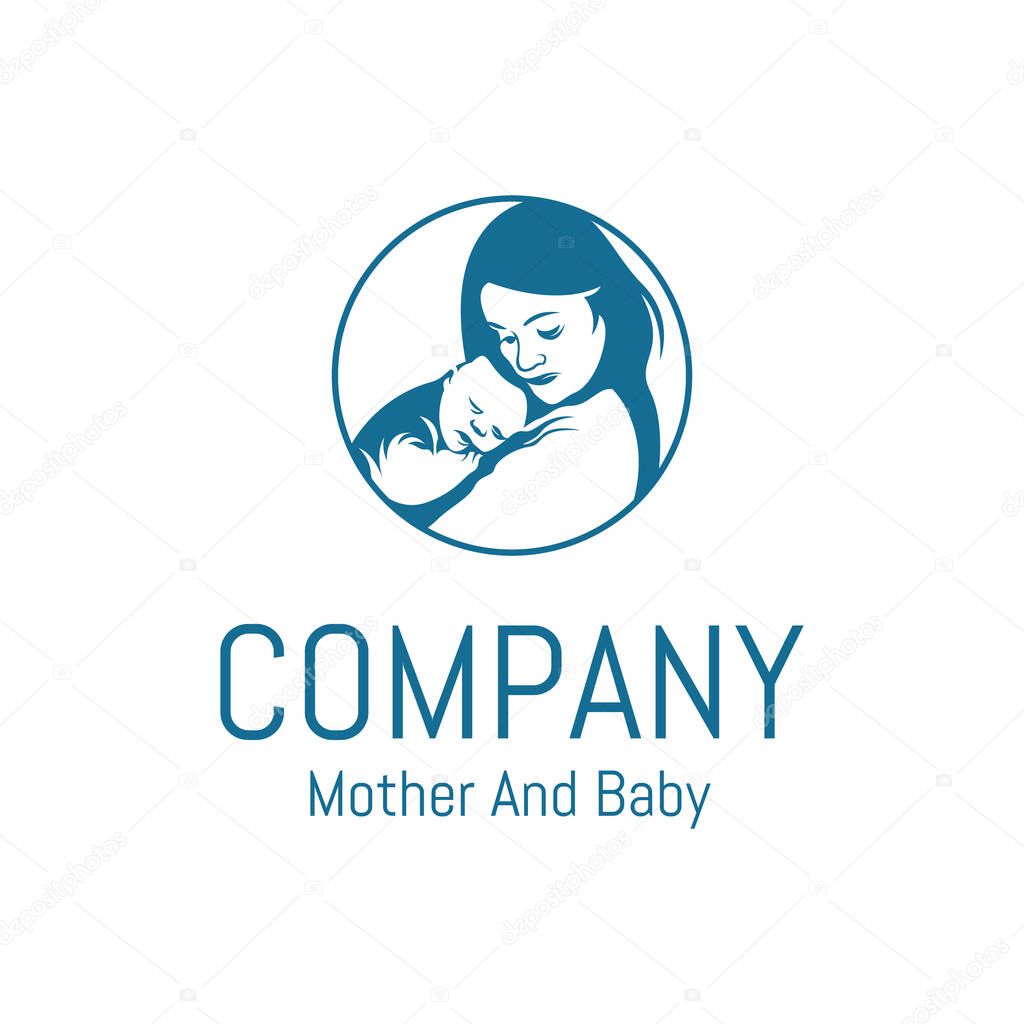 Mom and Baby Logo. It features a mother holding a simple sleeping baby.
