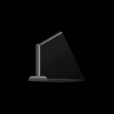 Metalik gri renk şeması ve siyah arkaplan içeren lamba simgesi vektörünü incele.