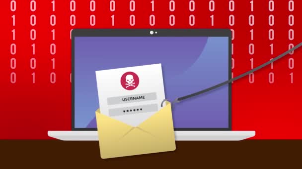 Concepto Vídeo Phishing Escena Portátil Con Correo Electrónico Infectado Hacking — Vídeo de stock