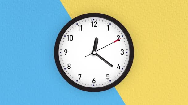 Reloj Pared Sobre Fondo Colores Planos Timelapse Animación Vídeo Loopable — Vídeo de stock