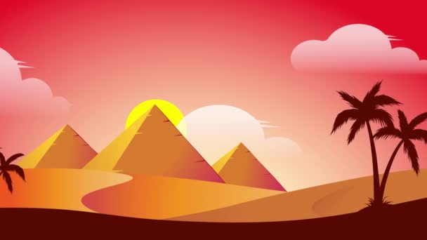 埃及金字塔的二维动画 古埃及之城 埃及金字塔的日出 — 图库视频影像