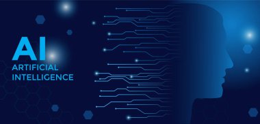 Yapay zeka hakkındaki fütüristik sancak. Mikroçipli bir insan silueti. transhumanist bayrak.