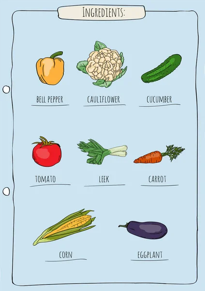 Vector Drawing Vegetables Cookbook — Stock Vector