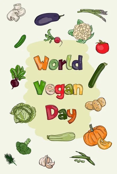 Illustration Vectorielle Une Carte Vœux Pour Journée Mondiale Végétalienne Avec — Image vectorielle