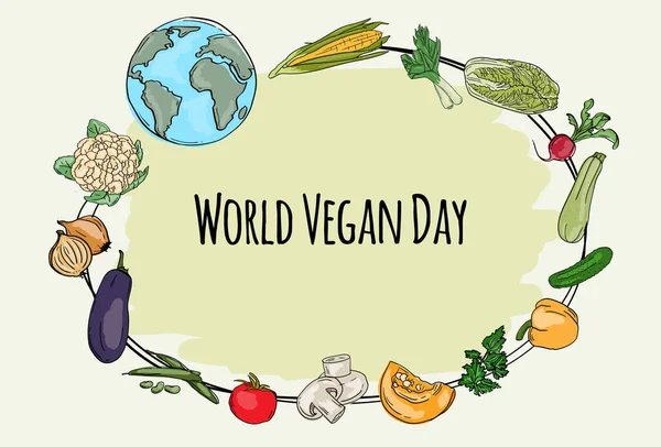 Illustration Vectorielle Une Carte Vœux Pour Journée Mondiale Végétalienne Avec — Image vectorielle