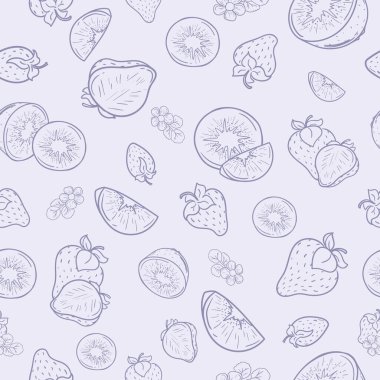 Açık arkaplanda çilek ve kivi olan hediye kağıdı için kusursuz vektör deseni.