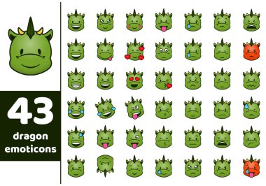 Ejderha sembolünün 2024 yılının vektör çizimleri. Emojiler, farklı duyguları olan emoticonlar. Vektör illüstrasyonu