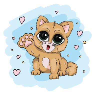 Ağaçta oturan sevimli bir kedinin vektör çizimi. Karikatür kawaii deseni, kartpostal ya da prina için uygun. Vektör illüstrasyonu