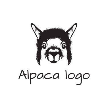 Vector black and white illustration of a alpaca in minimalist style. Can be used for logo and print on any background. Vector illustration