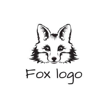 Vector black and white illustration of a fox in minimalist style. Can be used for logo and print on any background. Vector illustration