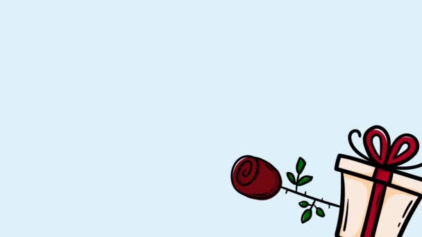 Biglietto Romantico Animato San Valentino Con Rosa Regalo Cuori Filmati — Video Stock