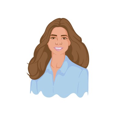 Uzun siyah saçlı, gülümseyen güzel bir kızın portresi. Vektör illüstrasyonu