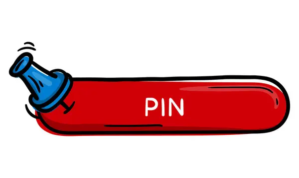 Parlak kırmızı el çizim tuşu ve pin simgesi. Web sitesi, uygulama ve tasarım için vektör düzenlenebilir ögesi. Vektör illüstrasyonu