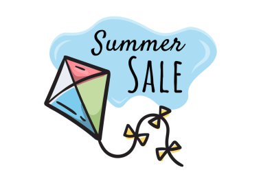 Yaz Satışı. Uçurtmanın parlak vektör çizimi. Terfi, indirim, reklam, duyuru ve afiş tasarımı için basit bir illüstrasyon. Vektör illüstrasyonu