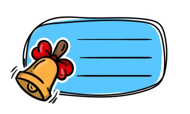 Üzerinde zil ve mesaj için yer olan parlak okul etiketi. Not defteri, ders kitabı, günlük için basit vektör etiketi. Okul, öğrenme, eğitim konsepti. Vektör illüstrasyonu