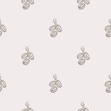 Kahve çekirdekli, sade, siyah ve beyaz desenli. Kafe, restoran, kafe, kafeterya dizaynı için ikonlar. Hediye kağıdı için sonsuz bir arka plan. Vektör illüstrasyonu