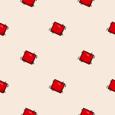 Kırmızı yamayla kusursuz desen. El yapımı, nakış işi ile ilişkili vektör arkaplanı. Dekorasyon, ambalaj kağıdı, baskı için tasarım