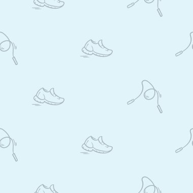 Spor ayakkabılı ve ip atlayan basit siyah beyaz desenli. Spor, spor, spor, spor salonu ve sağlıklı yaşam tarzı için vektör versiyonu. Dekorasyon için elle çizilmiş tasarım. Vektör illüstrasyonu